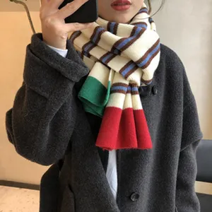 Koreanischer gestreifter Winterschal, warmer farbblock langer Wollschal für Damen