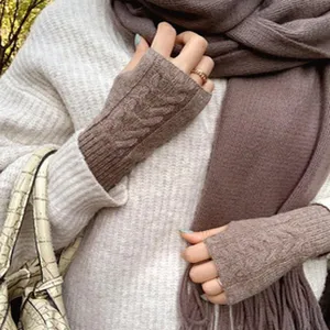 Braune Strick fingerlose Handschuhe Winter warme Handwärmer thermische Handgelenkwärmer weich