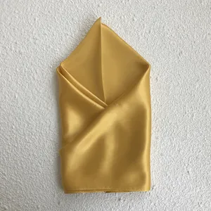 Golden silk square scarf detail, premium mulberry silk pocket square for elegant autumn style