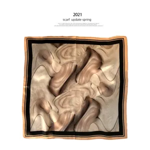 Silk square scarf abstract pattern autumn neckerchief women fashion stylish elegant 2021