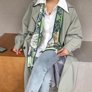 Long foulard en soie imprimé floral pour femme mode de printemps ruban accessoire