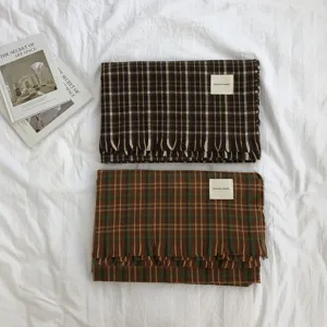Winter warmer karierter Kaschmirgefuehl Schal dicker Vintage Schal fuer Damen und Herren