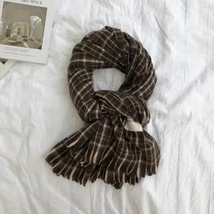 Winter dicker kaschmirartiger Karo Schal Vintage warmer Fransen Schal fuer Damen Herren