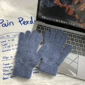 Gants unis en poils de lapin de style coréen, gants tricotés chauds d'hiver pour les couples.