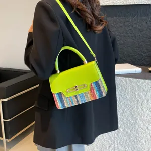 Fashion spliced shoulder bag colorful textured handbag for women commuting daily wear chic.