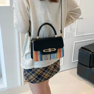 Fashion spliced shoulder bag colorful texture small square handbag stylish daily commuting purse