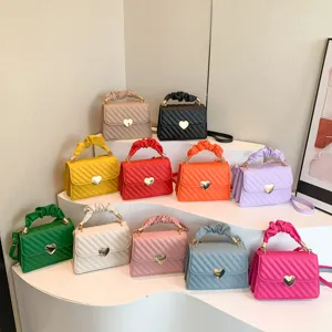 Women Fashion PU Leather Crossbody Bag Small Square Bag With Heart-Shaped Lock Quilted Design Casual Shoulder Bag