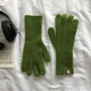 Grüne Strick-Winterhandschuhe Touchscreen Fünffinger warme Handschuhe für Damen Radfahren Alltag