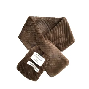 Brown plush cross scarf for women winter warm soft faux fur neck warmer with fashion labels