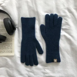 Winter Damen einfarbig Strickhandschuhe Touchscreen warme dicke Wolle Fünffinger.