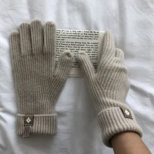 Damen Winter warme Strickhandschuhe einfarbig gerippte Bündchen Touchscreen Handschuhe