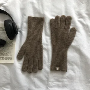 Damen Winter Strick Fünf-Finger Touchscreen Handschuhe warme braune Wollhandschuhe Detail