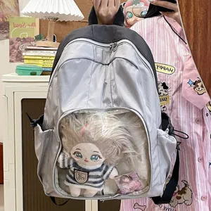 Women Nylon Ita Bag Transparent Display Backpack Schoolbag For Students Casual Commuting Backpack With Star Chain Detail