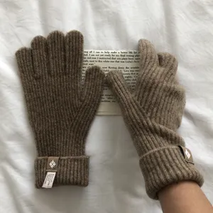 Einfarbige Wollstrickhandschuhe für Damen, warme Winter-Touchscreen-Handschuhe für Alltag.