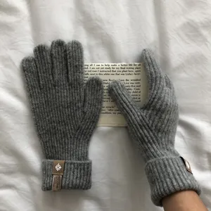 Winter Damen einfarbige Strickhandschuhe Touchscreen Wolle Mischung graue warme Handschuhe