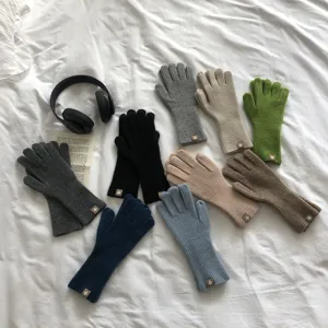 Winter Damen einfarbige Strick Touchscreen Handschuhe, warme Wolle fünf Finger zum Radfahren.