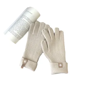 Damen Winter einfarbige gestrickte Fünf-Finger Touchscreen warme Wollhandschuhe Alltag neu