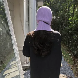 Winter knitted balaclava hood and scarf one-piece warm woolen hat for women daily wear.