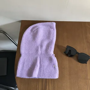 Purple knitted balaclava hood winter warm fleece beanie scarf all-in-one cap for women