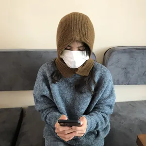 Knitted balaclava hood scarf for women, cozy winter thermal hat and neck warmer combo.