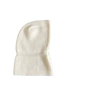 White knitted balaclava hooded scarf winter warm thick one-piece thermal cap for women