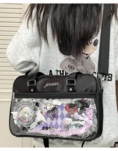 Japanese JK uniform ita bag, clear window crossbody shoulder bag for anime pins and daily wear.