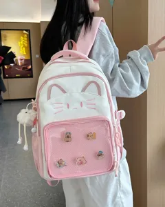 Niedlicher Katzenohren transparent Ita Rucksack weiss rosa Schultasche grosse Kapazitat