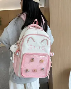 Japanischer süßer Katzen Rucksack mit großer Kapazität und transparenter Vordertasche für Kinder