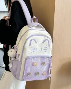Süßer transparenter Katzen Ita-Rucksack mit Netz-Tasche für süße Mädchen Schüler.