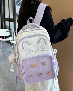 Niedlicher japanischer Schulrucksack mit Katzenohren und transparenter Tasche für Mädchen.