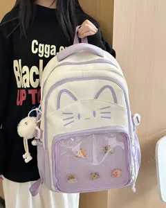 Detailansicht des japanischen süßen Katzen Ita-Rucksacks mit transparenter Fronttasche.