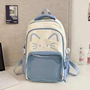 Niedlicher Katzen Rucksack mit transparenter Tasche und grossem Fassungsvermögen.