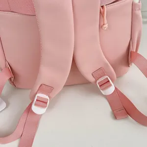Rosa Student Schulrucksack Schultergurt Detailansicht, Freizeittasche mit langlebigen Schnallen.