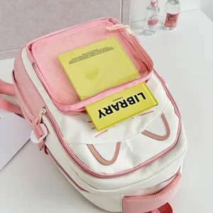 Süßer rosa weißer Katzenohren Studenten Rucksack transparente Ita-Bag Detailansicht
