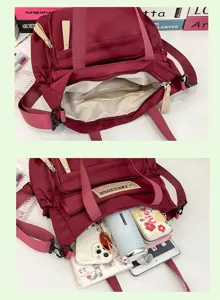 Bolso de lona para estudiantes, bolso bandolera casual con multiples bolsillos utiles.