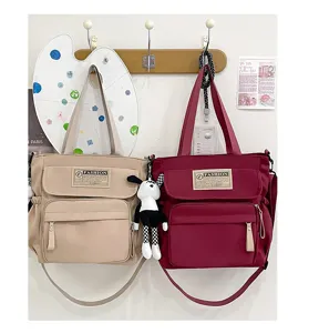 Bolso tote de lona estudiante bandolera casual con múltiples bolsillos bolsa para jóvenes