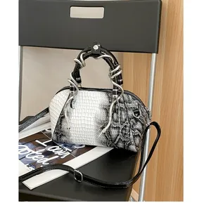Bolso de concha con patrón de cocodrilo y asa de serpiente plateada, bolso cruzado retro.