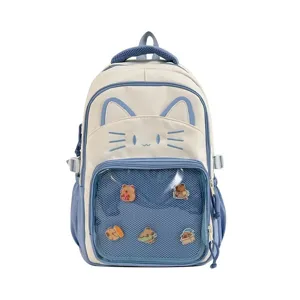 Süßer japanischer transparenter Ita-Rucksack, große Kapazität Katzen Design Schultasche.
