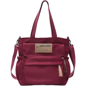 Bolso bandolera de lona burdeos bolso tote casual para estudiantes y escuela