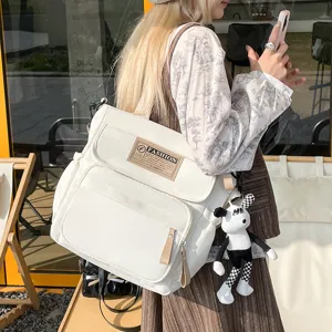 Bolso Bandolera de Lona para Estudiante Casual Gran Capacidad Bolso de Hombro con Múltiples Bolsillos Bolsa de Libros para Adolescentes