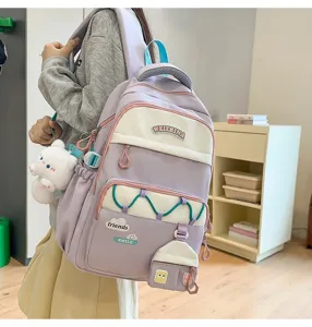 Mochila escolar de gran capacidad para niñas, elegante bolsa para estudiantes, morada.