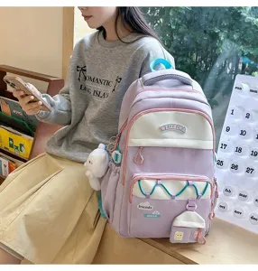 Mochila escolar grande para niñas, bonito diseño con múltiples compartimentos prácticos.