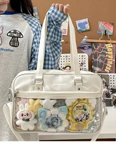 Japanese JK uniform ita bag with clear transparent window shoulder crossbody bag white school style