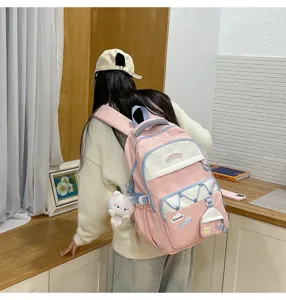 Mochila escolar rosa de múltiples compartimentos para niñas, bolso grande de estudiante.