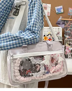 Cute Japanese JK uniform pearlescent ita bag shoulder crossbody bag with clear display window.