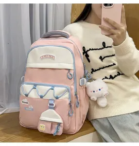 Mochila escolar rosa bonita para niña gran capacidad bolso de estudiante con gato de peluche