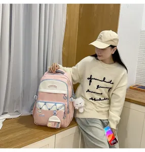 Mochila escolar rosa gran capacidad bolsa bonita para niñas adolescentes mochila casual