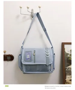 Japanese style cute messenger bag student casual canvas shoulder bag with transparent window