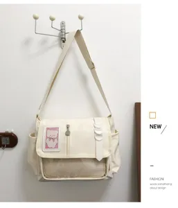 Japanese ins sweet messenger bag cute student shoulder crossbody bag with bear patch white