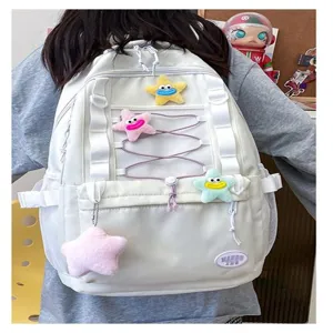 Zaino in tela con coulisse multi-tasca stile coreano grazioso ciondolo in peluche stella